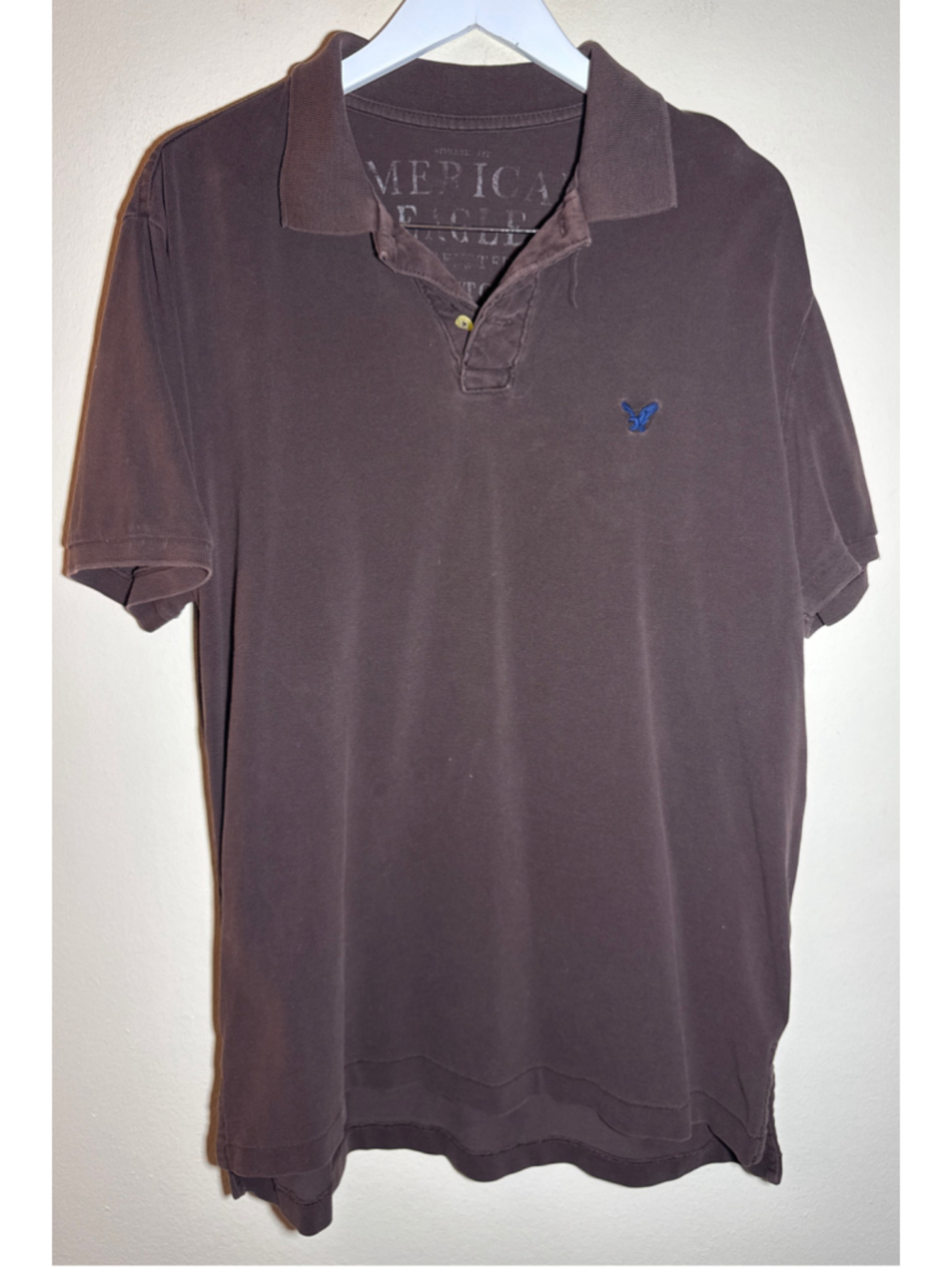 American Eagle Polo Shirt XL Brown Blue Logo